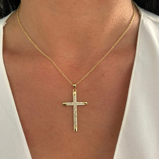 Kreuz Halskette mit Zirkonia – 14K goldplattierter Schmuck – Natascha Woge®