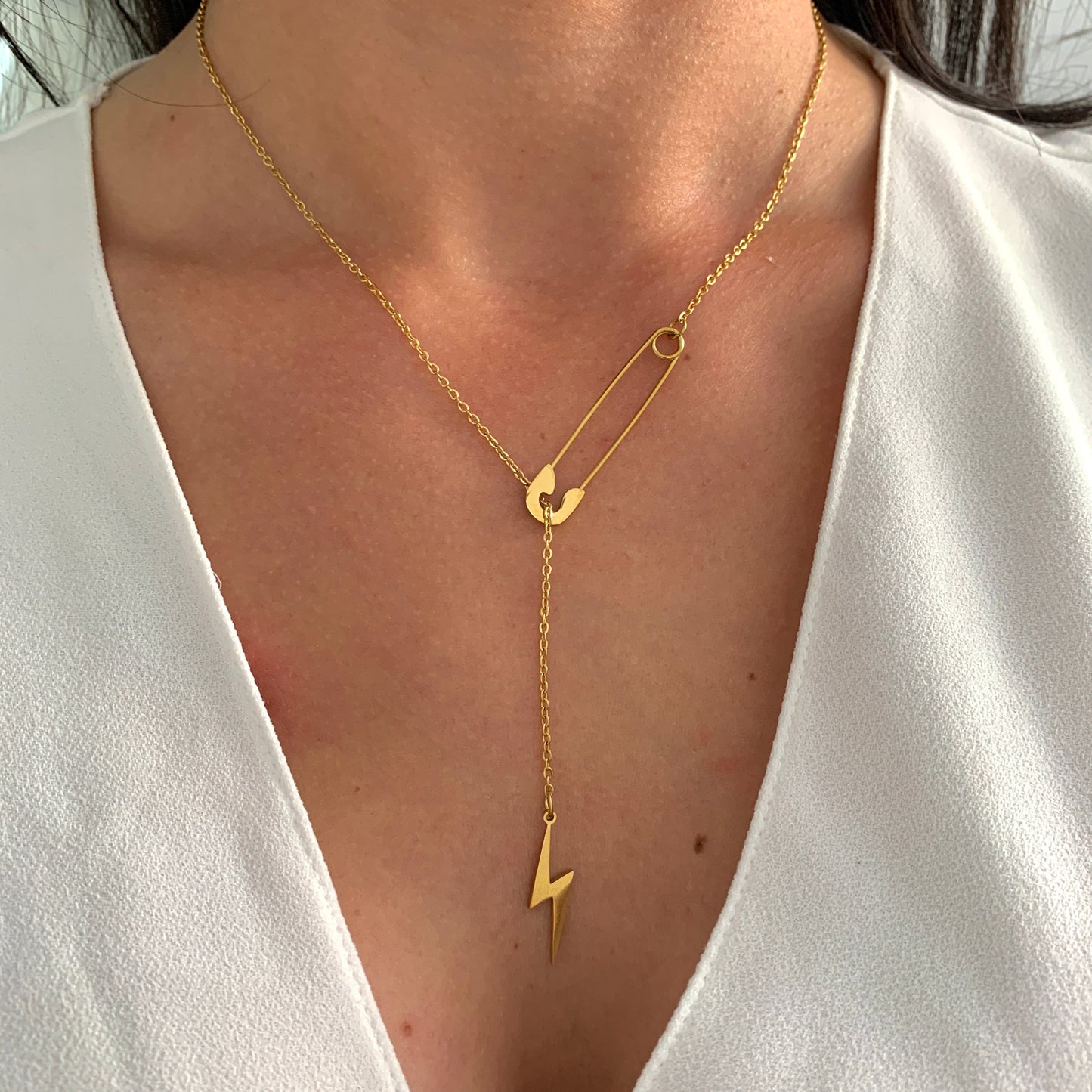 Blitz Halskette mit Sicherheitsnadel – minimalistischer Edelstahlschmuck – Natascha Woge®