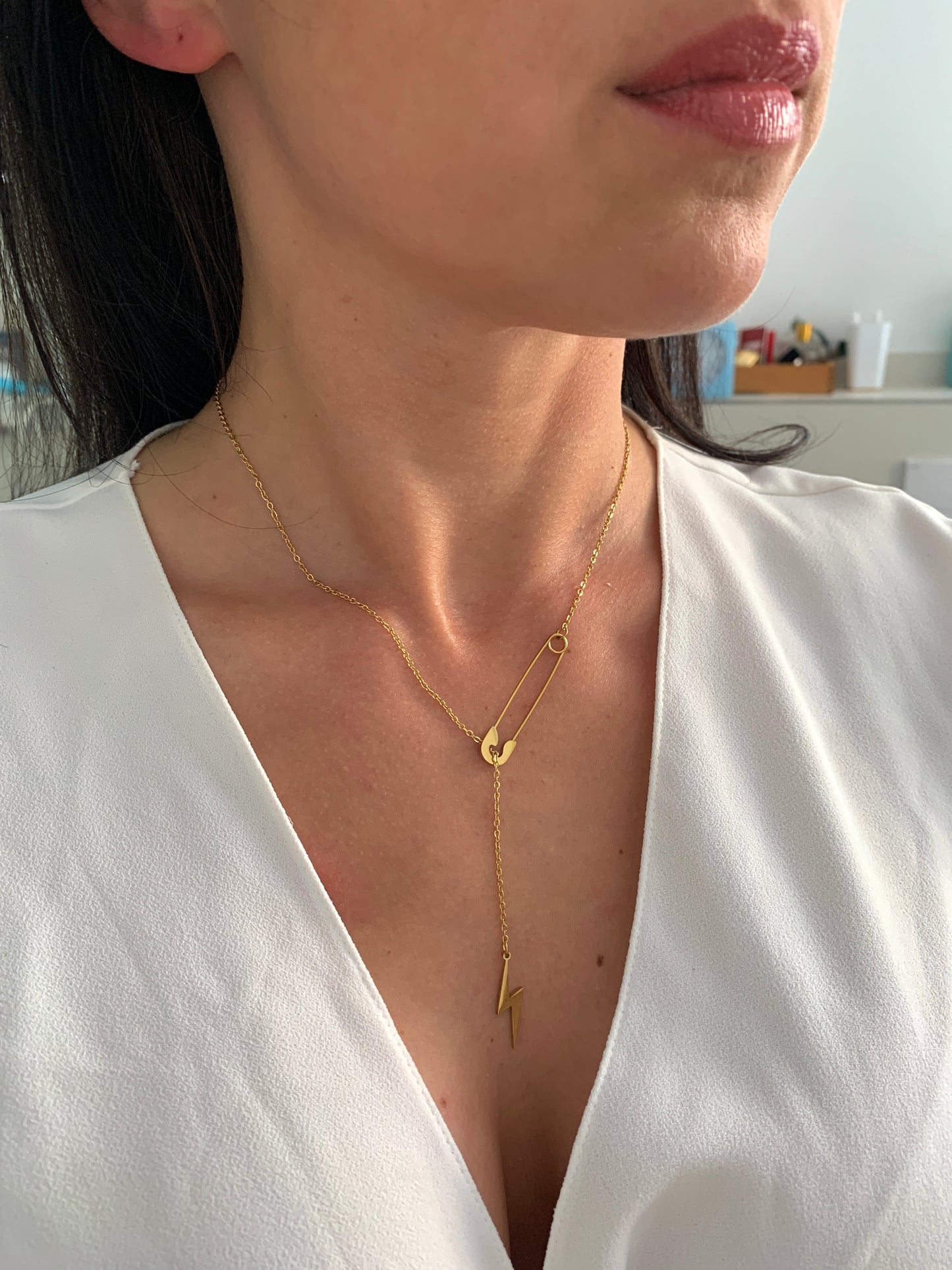 Blitz Halskette mit Sicherheitsnadel – minimalistischer Edelstahlschmuck – Natascha Woge®