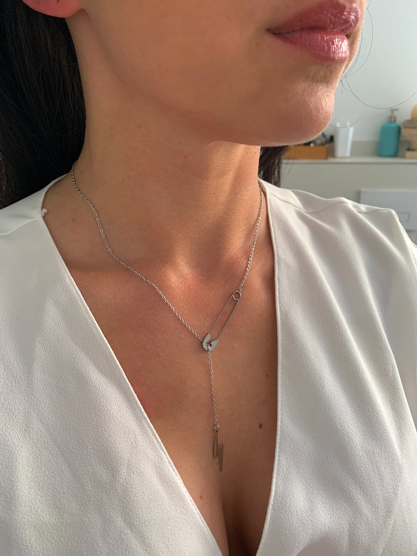 Blitz Halskette mit Sicherheitsnadel – minimalistischer Edelstahlschmuck – Natascha Woge®