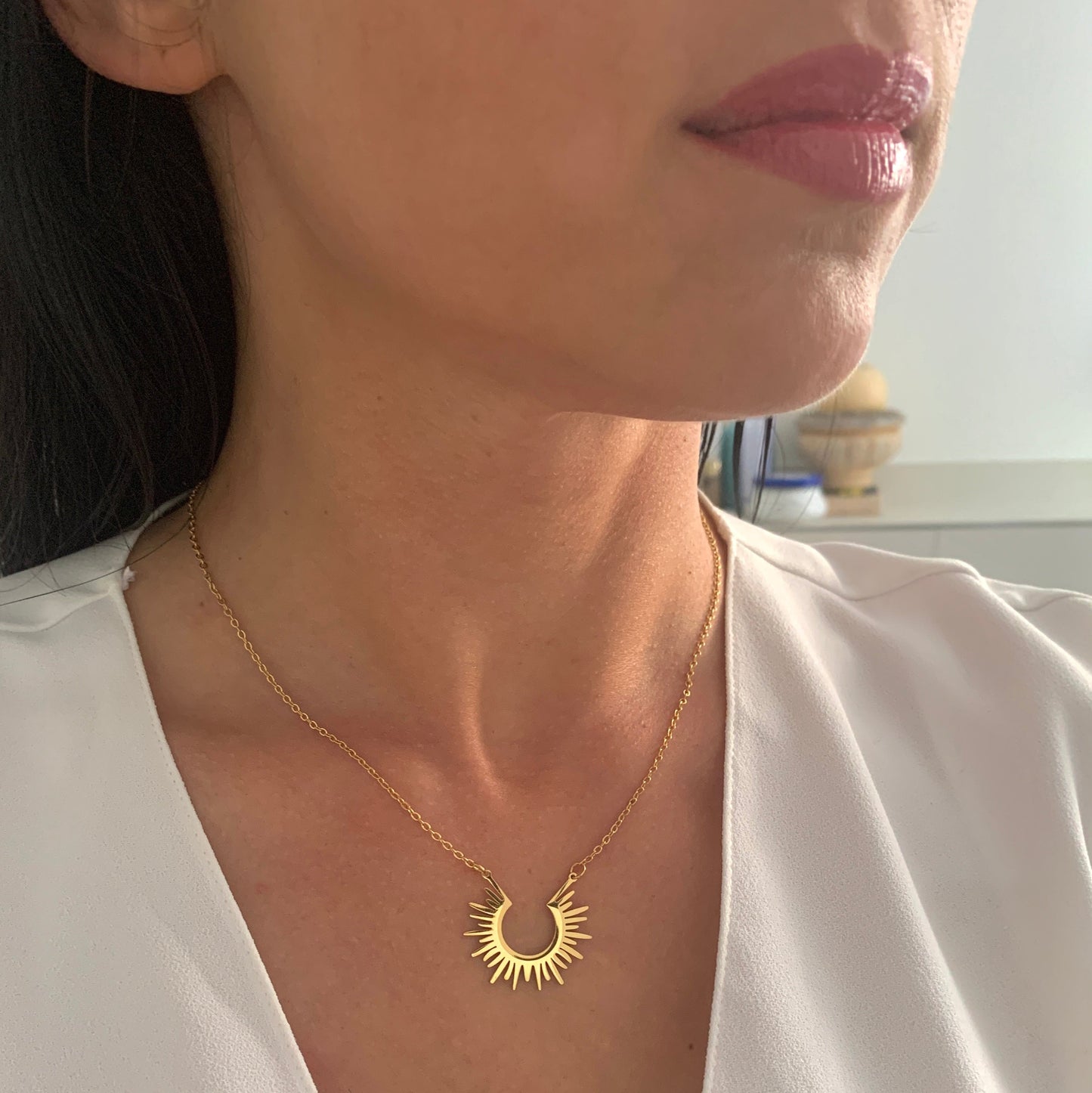 Sonnen Schmuckset – minimalistische Halskette & Ohrringe aus Edelstahl in Gold – Natascha Woge®