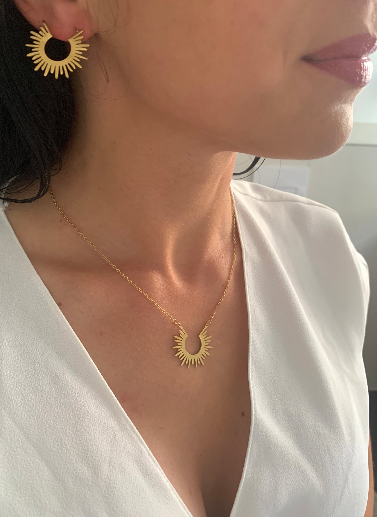 Sonnen Schmuckset – minimalistische Halskette & Ohrringe aus Edelstahl in Gold – Natascha Woge®