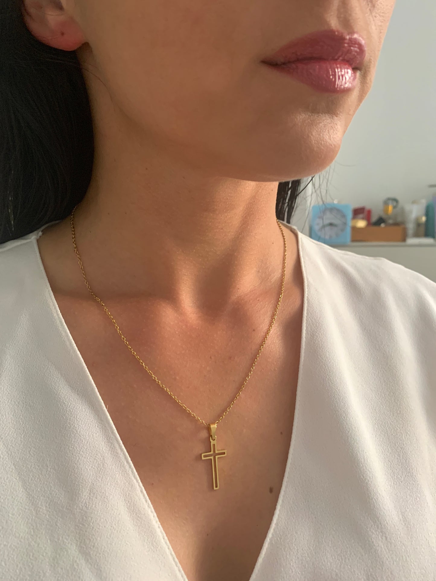Kreuz Halskette – minimalistischer Edelstahlschmuck in Gold oder Silber – Natascha Woge®