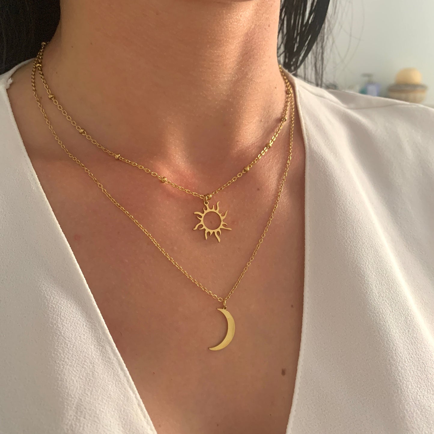 Sonne & Mond Halskette – minimalistischer Edelstahlschmuck in Gold oder Silber – Natascha Woge®