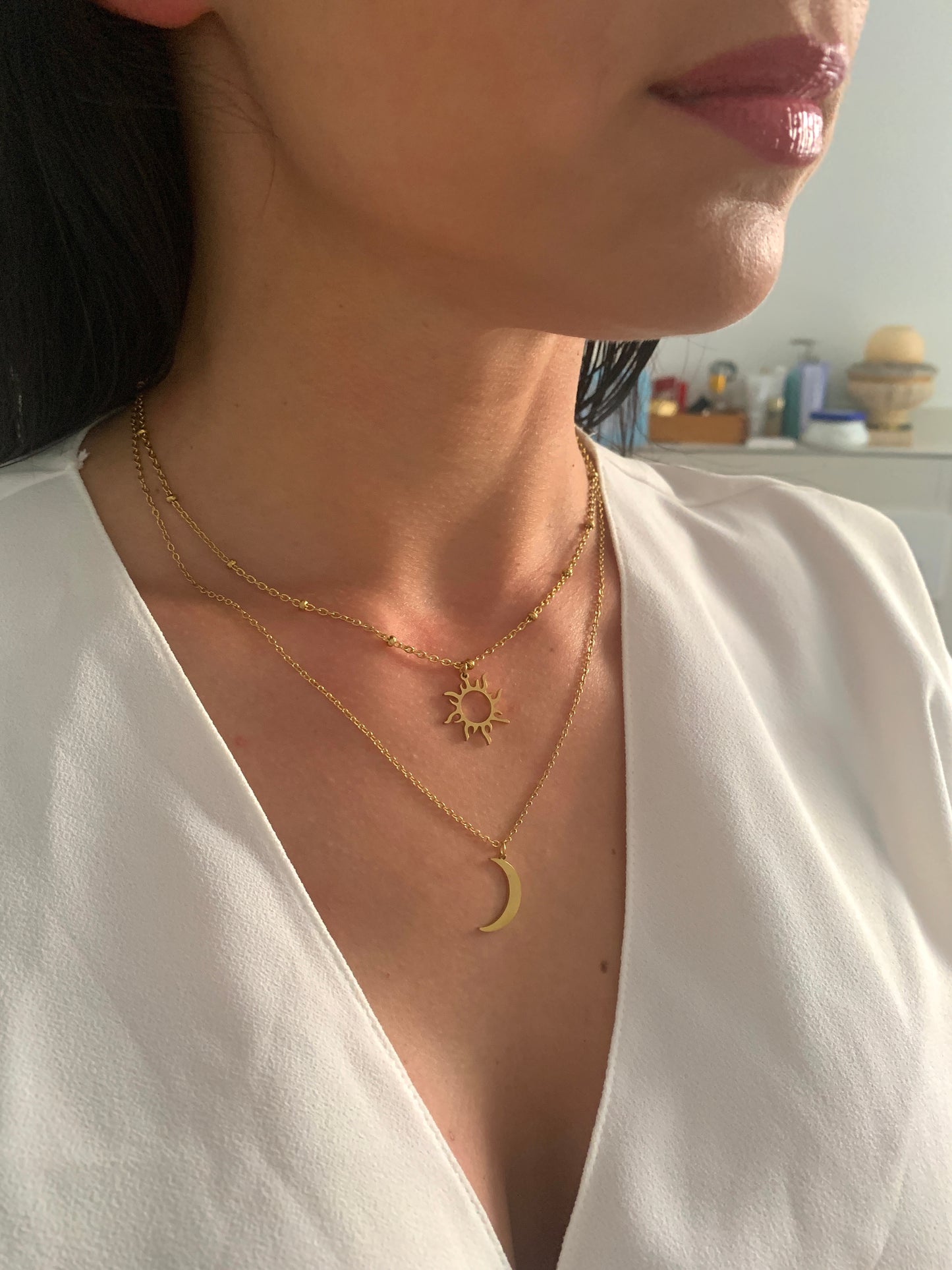 Sonne & Mond Halskette – minimalistischer Edelstahlschmuck in Gold oder Silber – Natascha Woge®