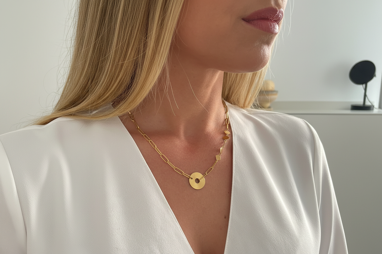 Minimalistische Disk Halskette – Edelstahlschmuck in Gold oder Silber – Natascha Woge®