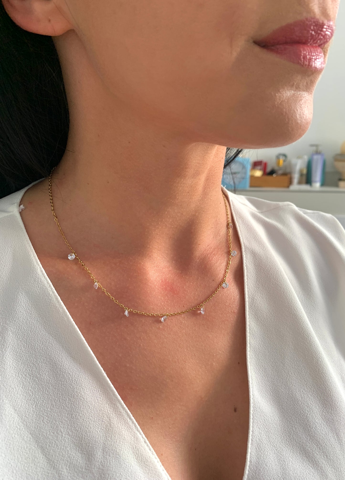 Minimalistische Kristall Halskette – zierlicher Edelstahlschmuck in Gold oder Silber – Natascha Woge®