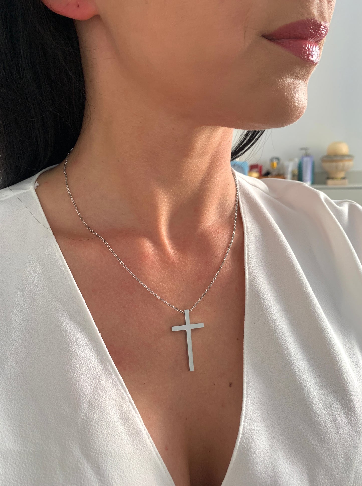 Große Kreuz Halskette – minimalistischer Edelstahlschmuck in Gold oder Silber – Natascha Woge®