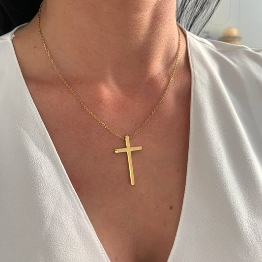 Große Kreuz Halskette – minimalistischer Edelstahlschmuck in Gold oder Silber – Natascha Woge®