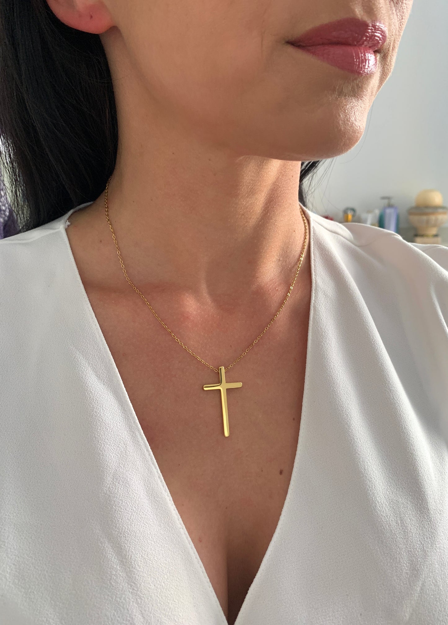 Große Kreuz Halskette – minimalistischer Edelstahlschmuck in Gold oder Silber – Natascha Woge®