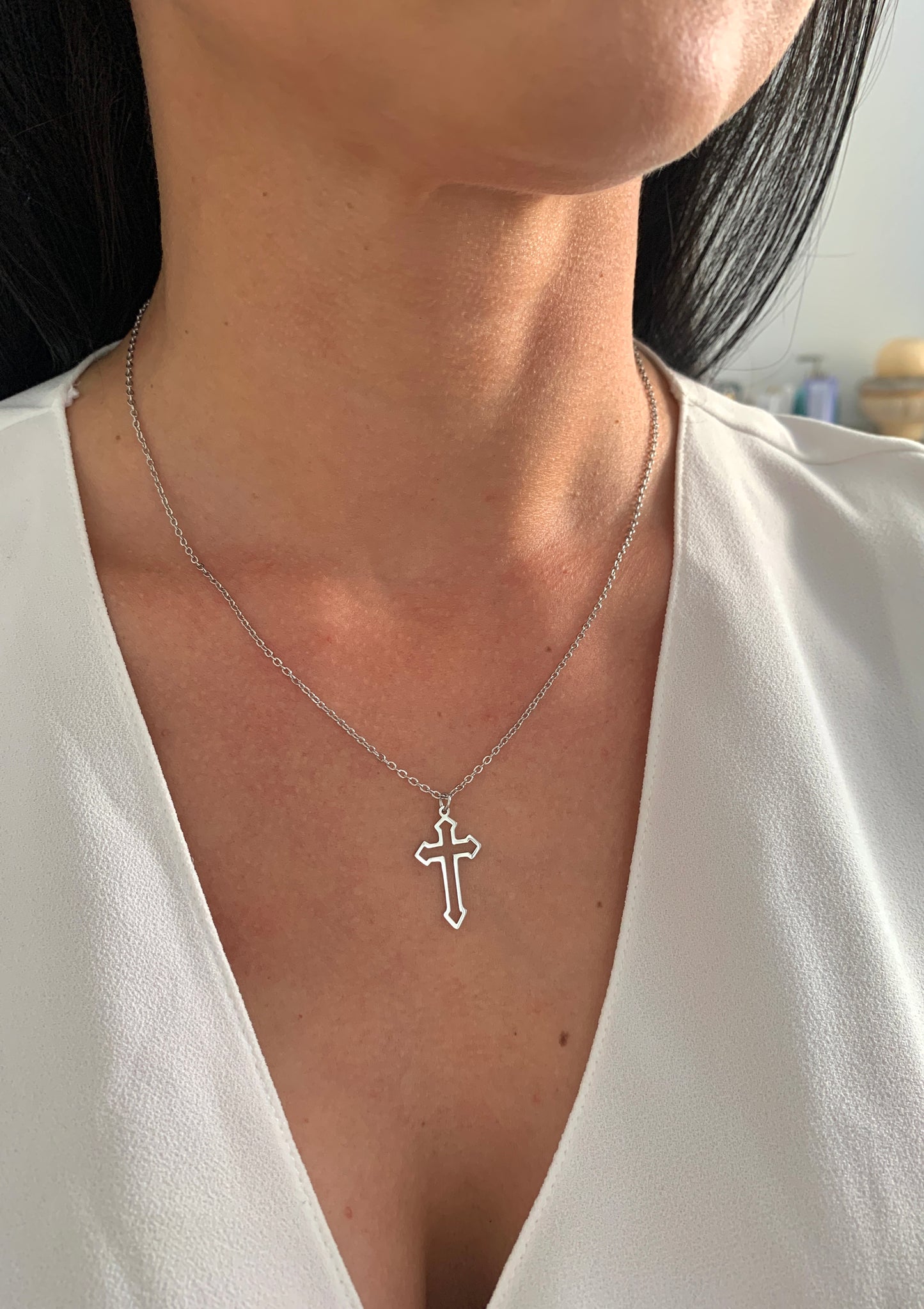 Kreuz Halskette – dezenter Edelstahlschmuck in Gold oder Silber – Natascha Woge®