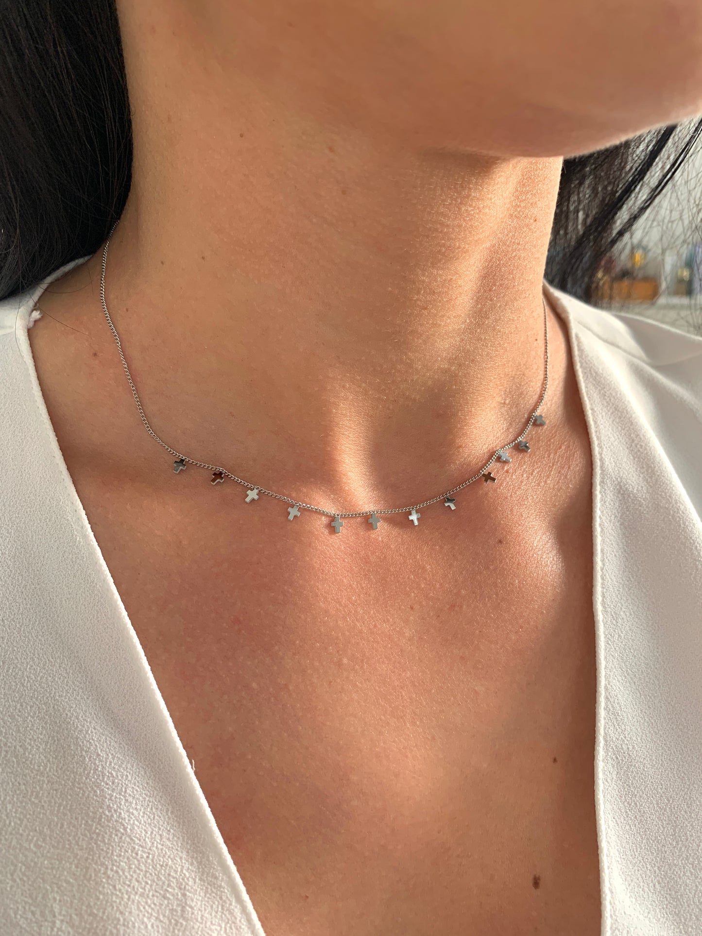 Kreuz Choker – minimalistischer Edelstahlschmuck in Gold oder Silber – Natascha Woge®