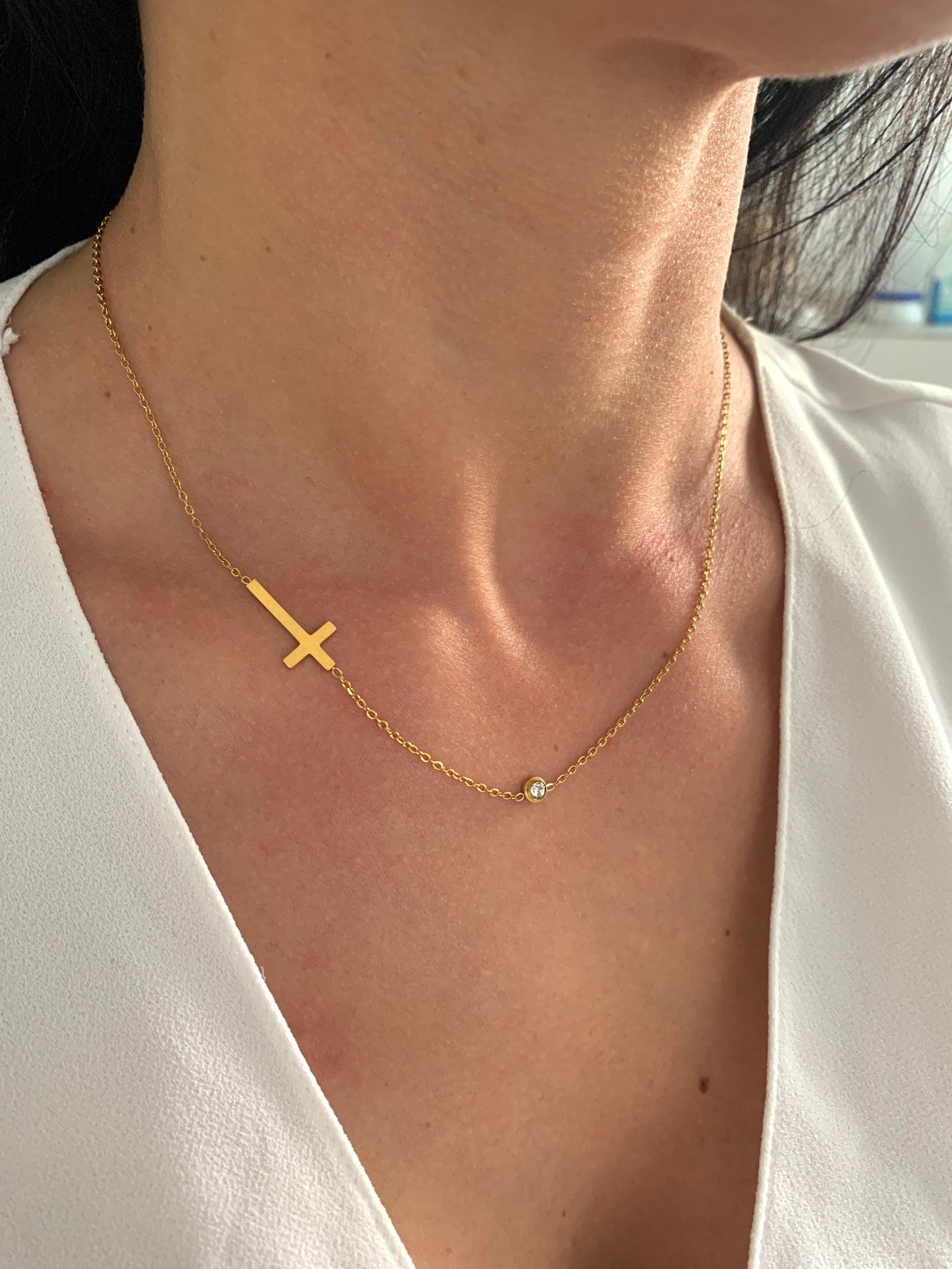 18K Gold Kreuz Schmuckset – Halskette & Armband mit Stein – Natascha Woge®