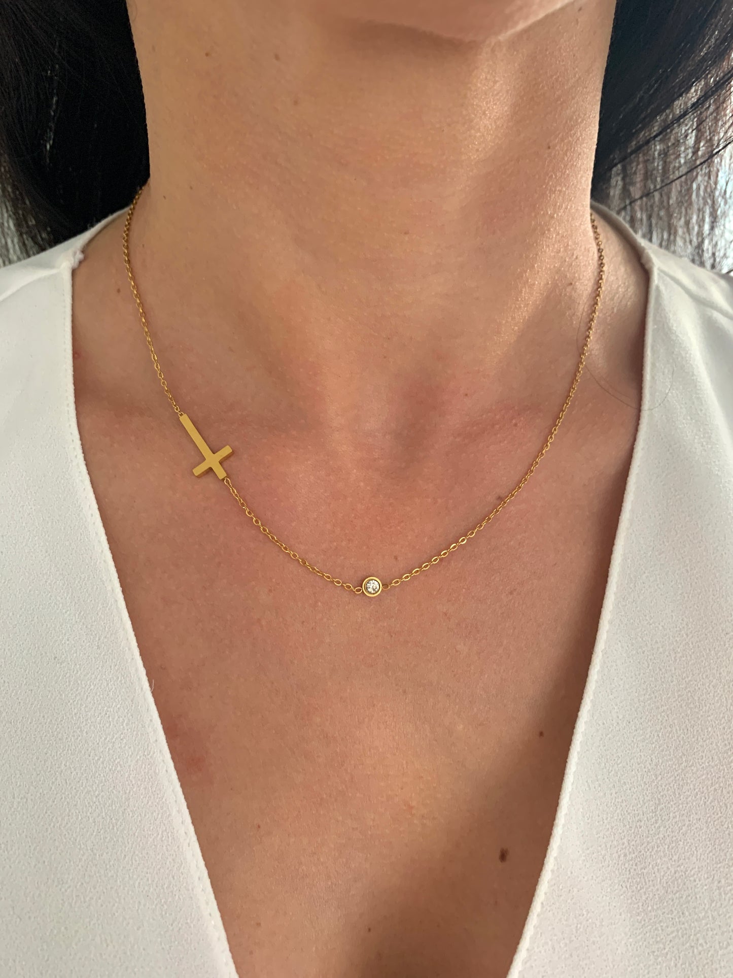 18K Gold Kreuz Schmuckset – Halskette & Armband mit Stein – Natascha Woge®