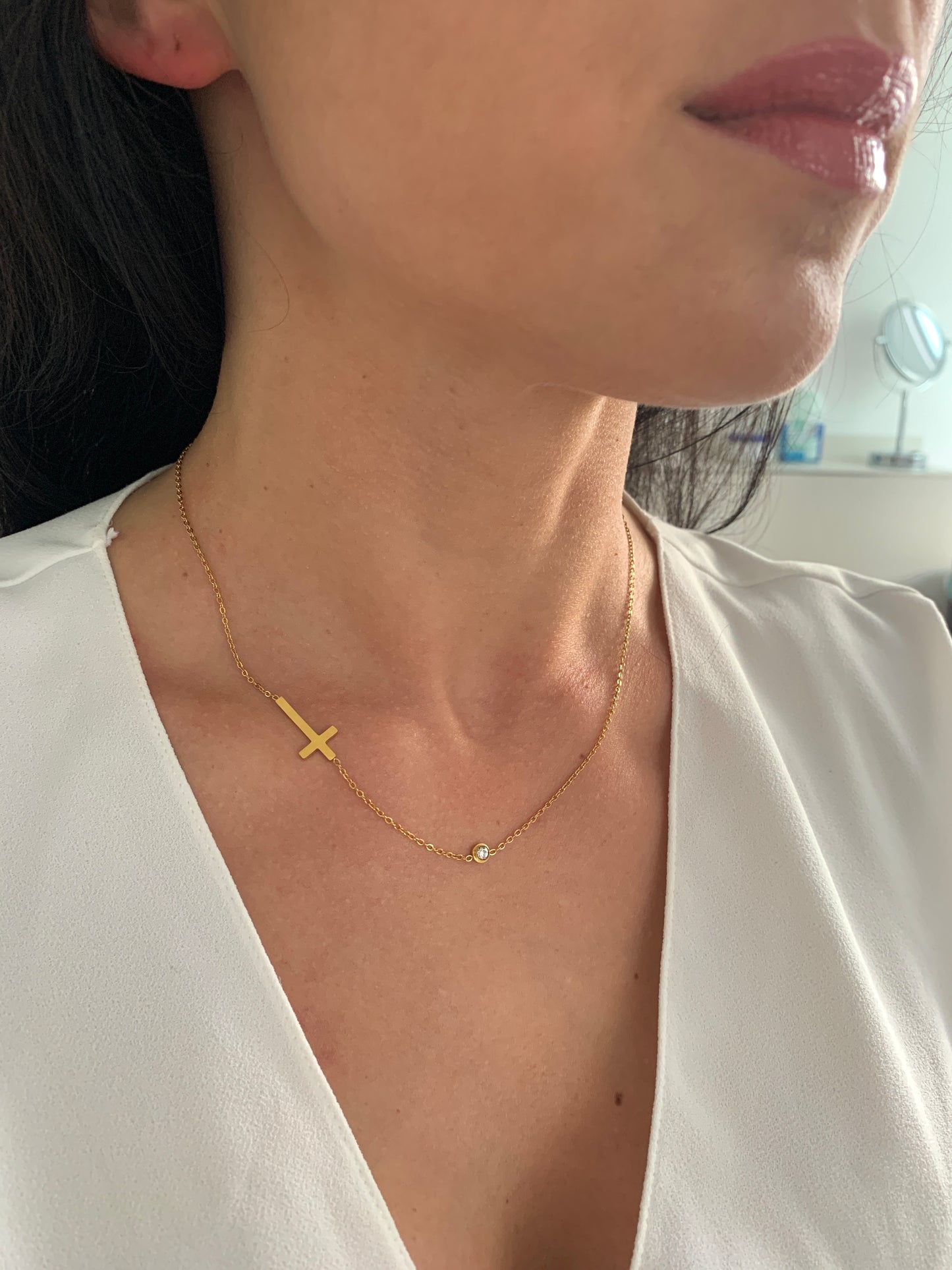 18K Gold Kreuz Schmuckset – Halskette & Armband mit Stein – Natascha Woge®